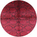 Round Mid-Century Modern Bright Maroon Red Oriental Rug, urb1188