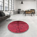 Round Machine Washable Industrial Modern Bright Maroon Red Rug in a Office, wshurb1188