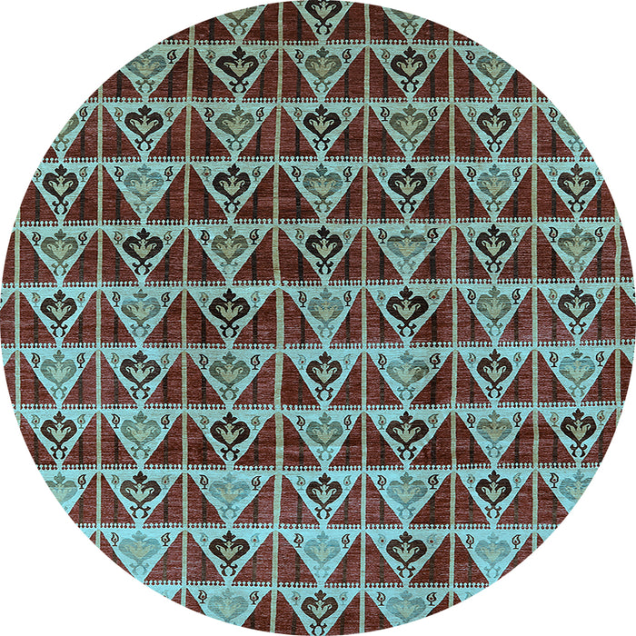 Round Machine Washable Oriental Light Blue Industrial Rug, wshurb1190lblu