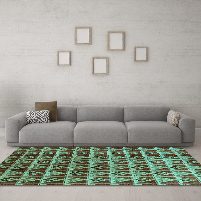 Machine Washable Oriental Turquoise Industrial Area Rugs in a Living Room,, wshurb1190turq