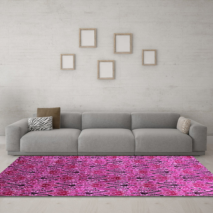 Machine Washable Oriental Pink Industrial Rug in a Living Room, wshurb1191pnk