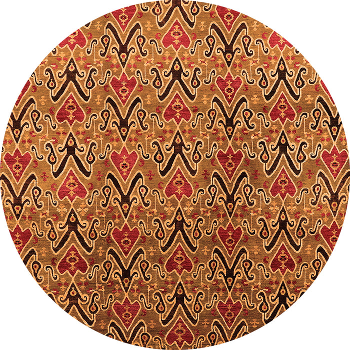 Round Machine Washable Oriental Orange Industrial Area Rugs, wshurb1191org