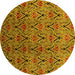 Round Machine Washable Oriental Yellow Industrial Rug, wshurb1191yw