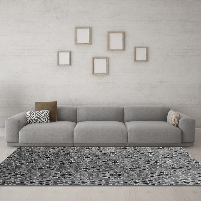 Machine Washable Oriental Gray Industrial Rug in a Living Room,, wshurb1191gry
