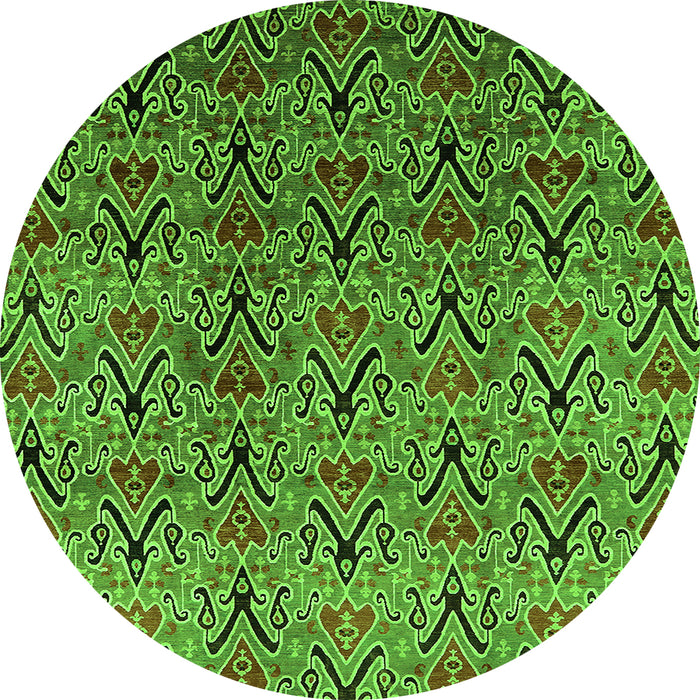 Round Machine Washable Oriental Green Industrial Area Rugs, wshurb1191grn