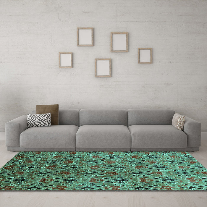 Machine Washable Oriental Turquoise Industrial Area Rugs in a Living Room,, wshurb1191turq