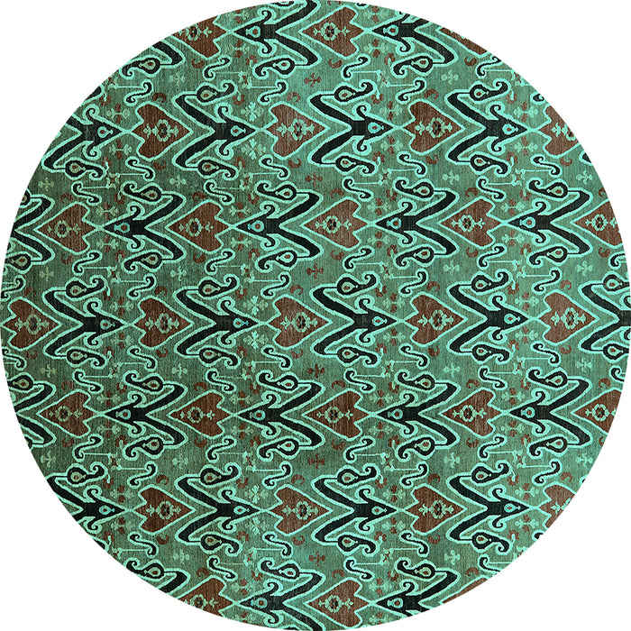 Round Machine Washable Oriental Turquoise Industrial Area Rugs, wshurb1191turq