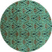 Round Machine Washable Oriental Turquoise Industrial Area Rugs, wshurb1191turq