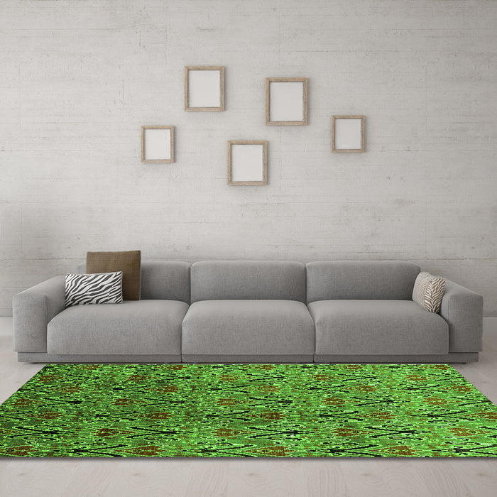 Machine Washable Oriental Green Industrial Area Rugs in a Living Room,, wshurb1191grn