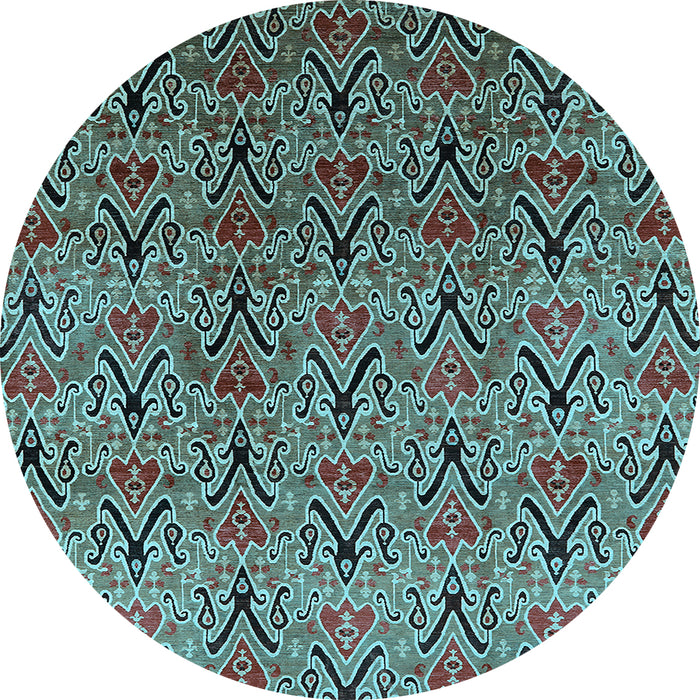Round Machine Washable Oriental Light Blue Industrial Rug, wshurb1191lblu