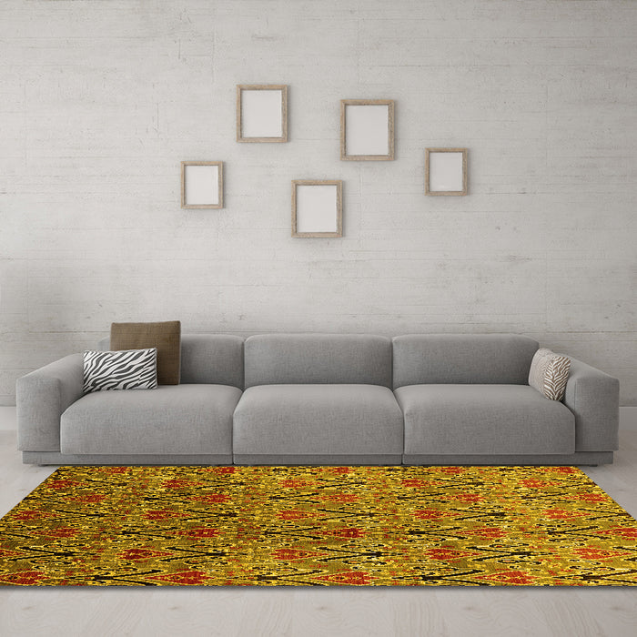 Machine Washable Oriental Yellow Industrial Rug in a Living Room, wshurb1191yw