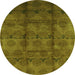 Round Machine Washable Oriental Green Industrial Area Rugs, wshurb1192grn