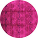 Round Machine Washable Oriental Pink Industrial Rug, wshurb1192pnk