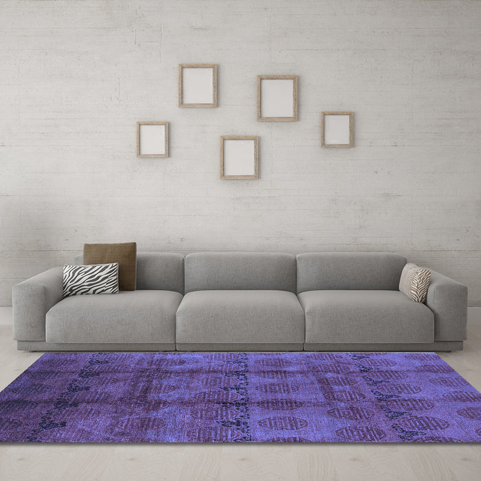 Machine Washable Oriental Blue Industrial Rug in a Living Room, wshurb1192blu