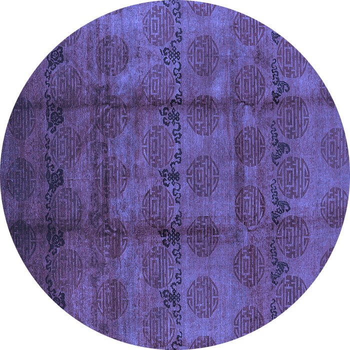 Round Machine Washable Oriental Blue Industrial Rug, wshurb1192blu