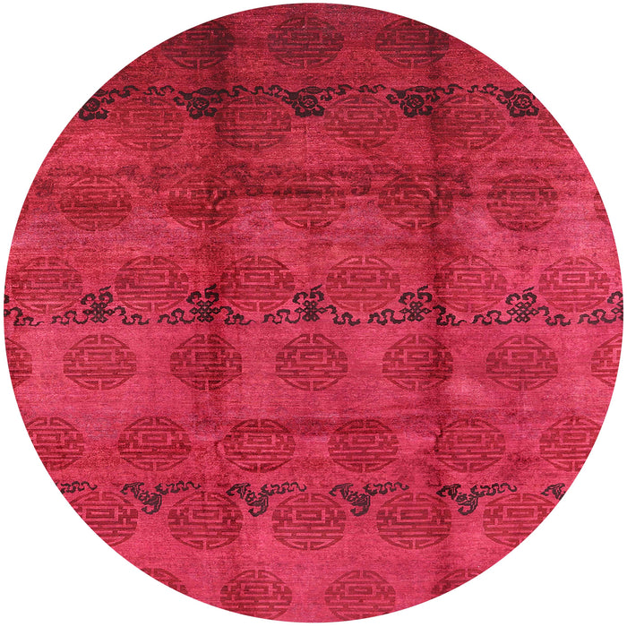 Round Mid-Century Modern Red Oriental Rug, urb1192