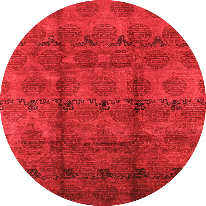 Round Machine Washable Oriental Orange Industrial Area Rugs, wshurb1192org