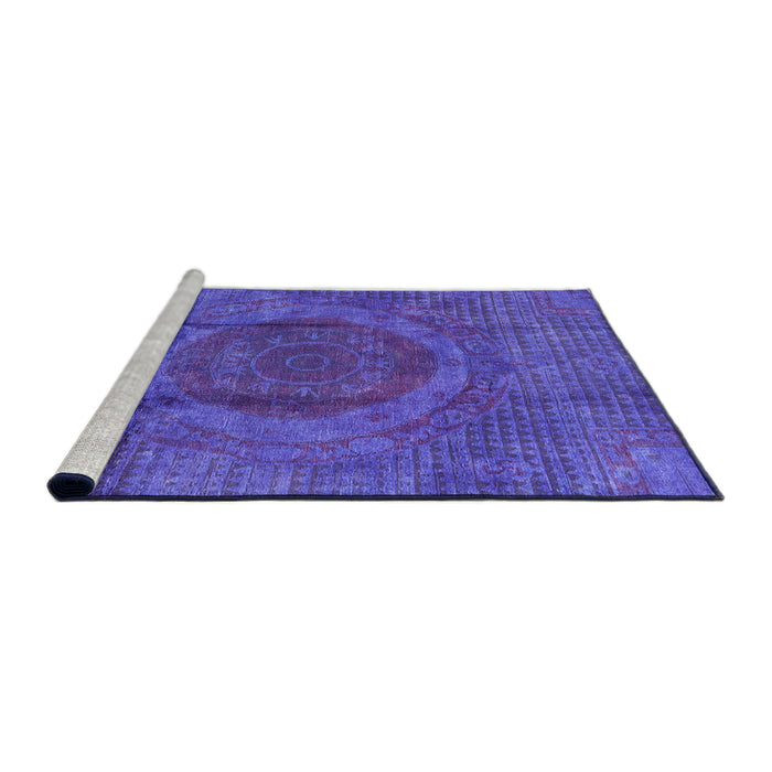Sideview of Machine Washable Industrial Modern Blue Lotus Blue Rug, wshurb1193