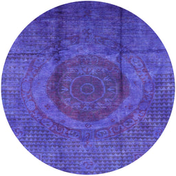 Round Mid-Century Modern Blue Lotus Blue Persian Rug, urb1193