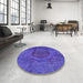 Round Mid-Century Modern Blue Lotus Blue Persian Rug in a Office, urb1193