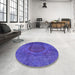 Round Machine Washable Industrial Modern Blue Lotus Blue Rug in a Office, wshurb1193
