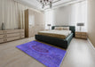 Mid-Century Modern Blue Lotus Blue Persian Rug in a Bedroom, urb1193