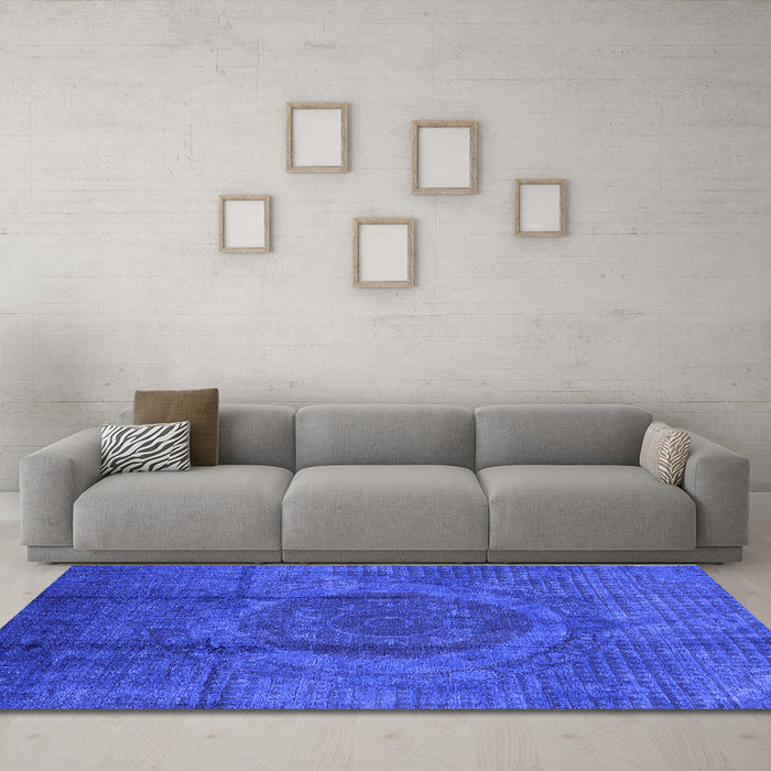 Machine Washable Persian Blue Bohemian Rug in a Living Room, wshurb1193blu