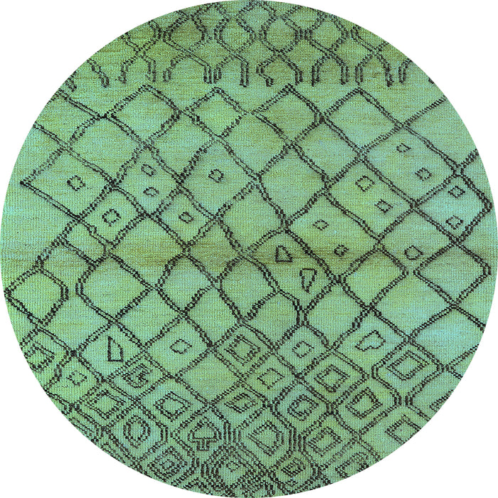 Round Machine Washable Oriental Light Blue Industrial Rug, wshurb1194lblu