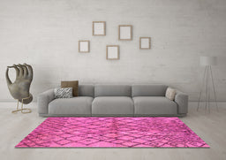 Machine Washable Oriental Pink Industrial Rug in a Living Room, wshurb1194pnk