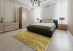 Mid-Century Modern Dark Bisque Brown Oriental Rug in a Bedroom, urb1194