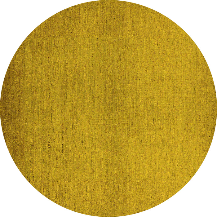 Round Machine Washable Solid Yellow Modern Rug, wshurb1195yw