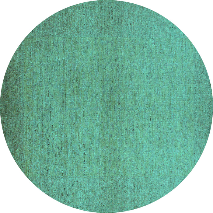 Round Machine Washable Solid Turquoise Modern Area Rugs, wshurb1195turq