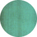 Round Machine Washable Solid Turquoise Modern Area Rugs, wshurb1195turq