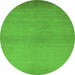 Round Machine Washable Solid Green Modern Area Rugs, wshurb1195grn