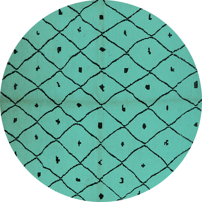 Round Machine Washable Solid Turquoise Modern Area Rugs, wshurb1196turq