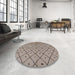 Round Mid-Century Modern Khaki Rose Pink Solid Rug in a Office, urb1196