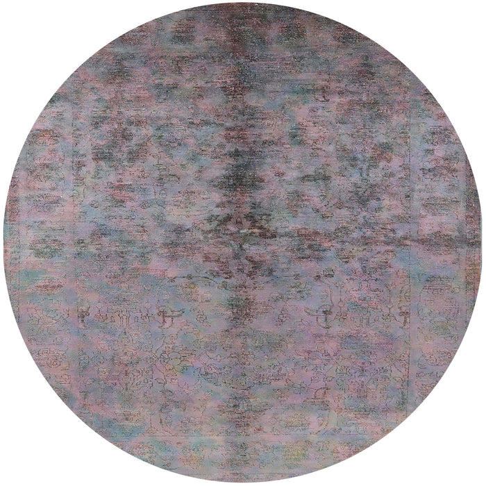 Round Mid-Century Modern Mauve Taupe Purple Oriental Rug, urb1197