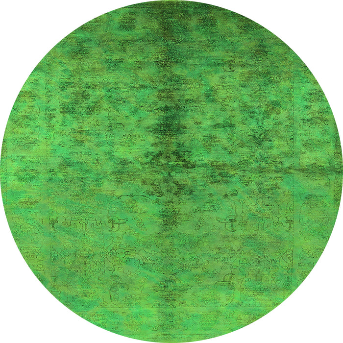 Round Machine Washable Oriental Green Traditional Area Rugs, wshurb1197grn
