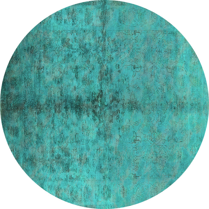 Round Machine Washable Oriental Turquoise Traditional Area Rugs, wshurb1197turq