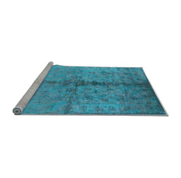 Sideview of Machine Washable Oriental Light Blue Traditional Rug, wshurb1197lblu