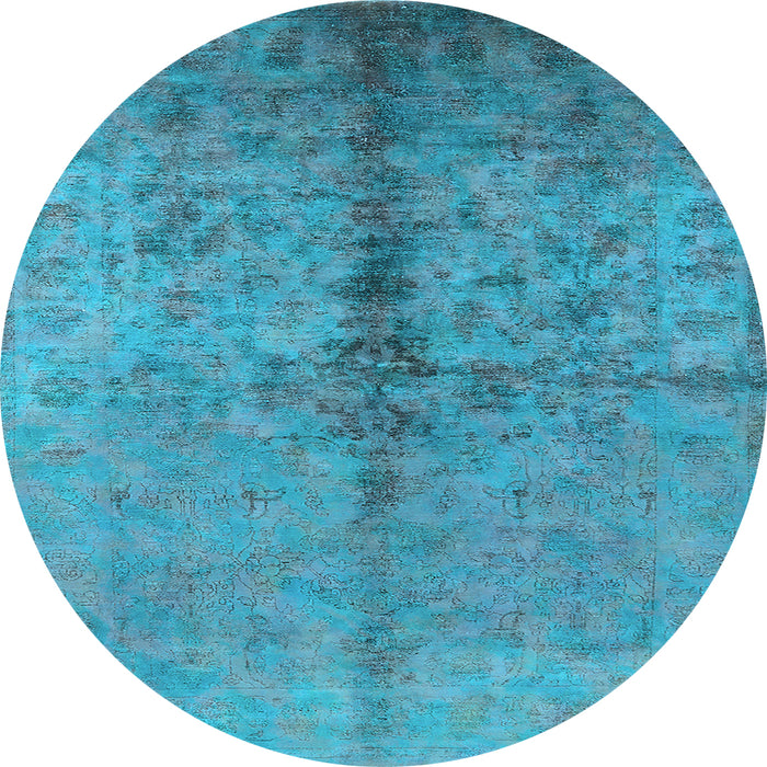 Round Machine Washable Oriental Light Blue Traditional Rug, wshurb1197lblu