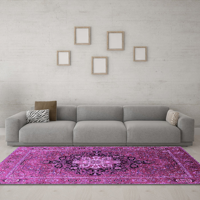 Machine Washable Oriental Purple Industrial Area Rugs in a Living Room, wshurb1198pur