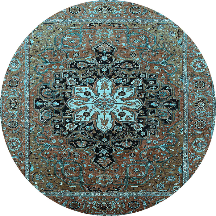 Round Machine Washable Oriental Light Blue Industrial Rug, wshurb1198lblu