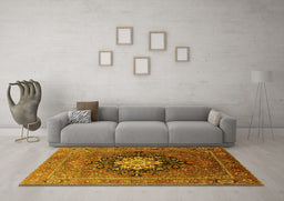 Machine Washable Oriental Yellow Industrial Rug in a Living Room, wshurb1198yw