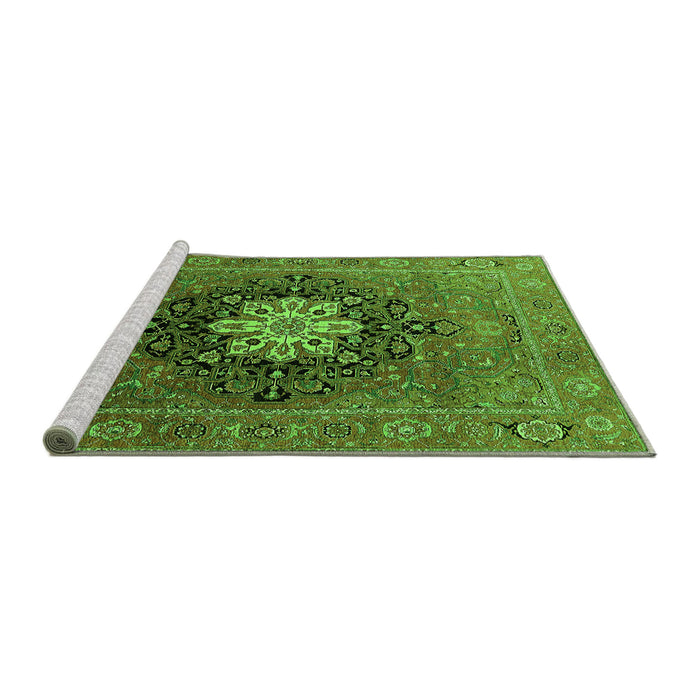 Sideview of Machine Washable Oriental Green Industrial Area Rugs, wshurb1198grn