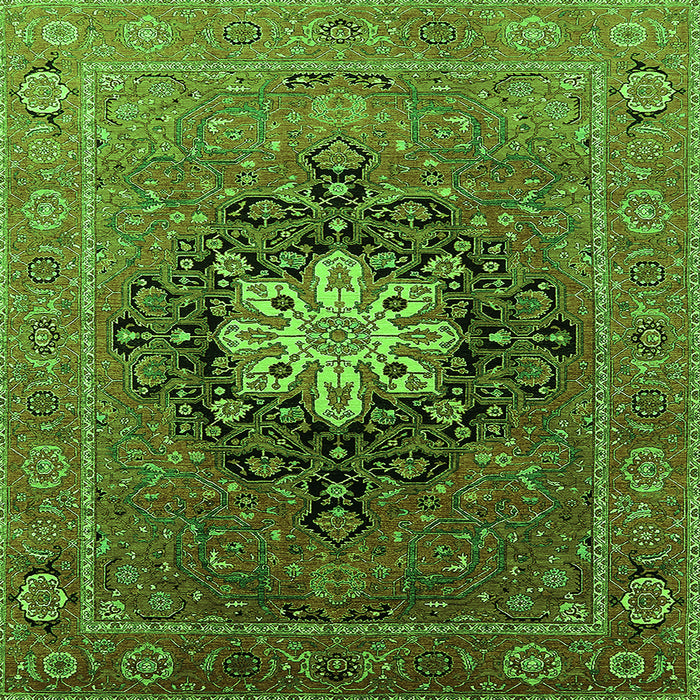 Square Machine Washable Oriental Green Industrial Area Rugs, wshurb1198grn