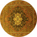 Round Oriental Yellow Industrial Rug, urb1198yw