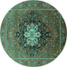 Round Oriental Turquoise Industrial Rug, urb1198turq