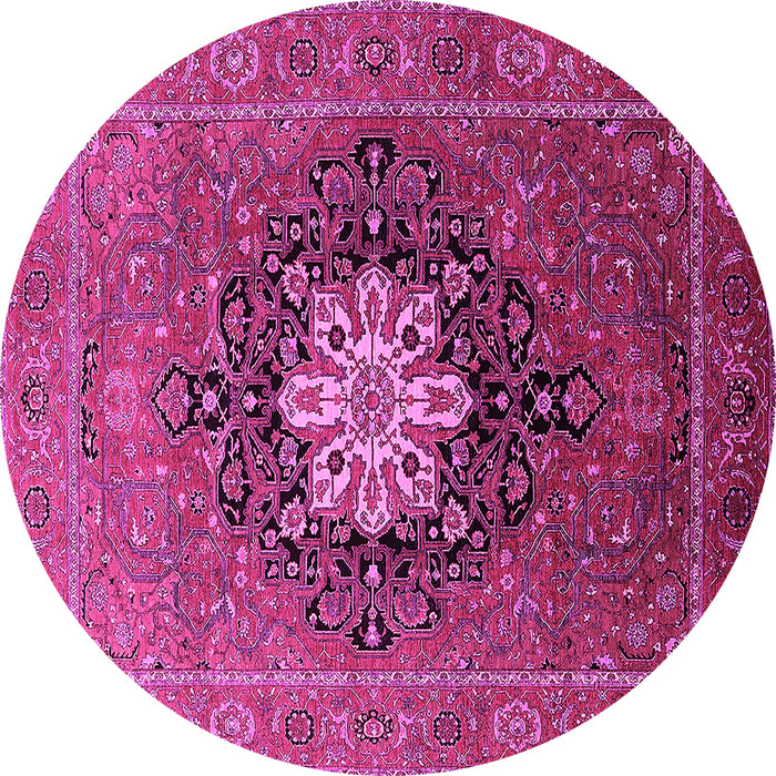 Round Machine Washable Oriental Pink Industrial Rug, wshurb1198pnk