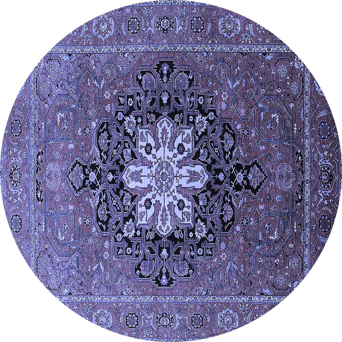 Round Machine Washable Oriental Blue Industrial Rug, wshurb1198blu